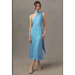 NEW BHLDN Womens‎ Nicoletta One Shoulder Scarf Satin Midi Dress Size S Blue